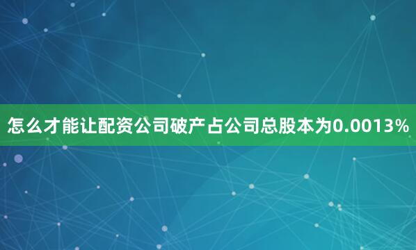 怎么才能让配资公司破产占公司总股本为0.0013%